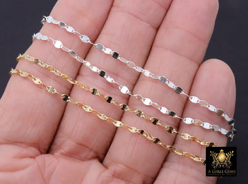 14 K Gold Filled Sequin Chain, 4 mm 925 Sterling Silver Moroccan Dapped Chains CH #804, Dainty Silver Beaded Flat Jewelry Chain